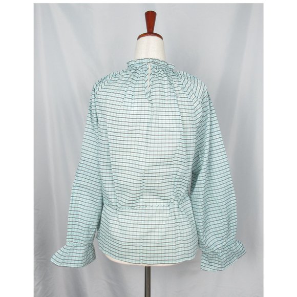 J Crew Tie-Waist Top w/ Ruffle Collar Green Plaid - Medium - Picture 3 of 10